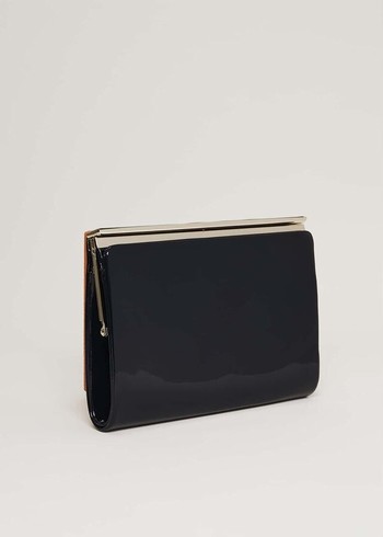 Phase Eight Patent Open Slim Bags Navy Canada | BVKRGO-951